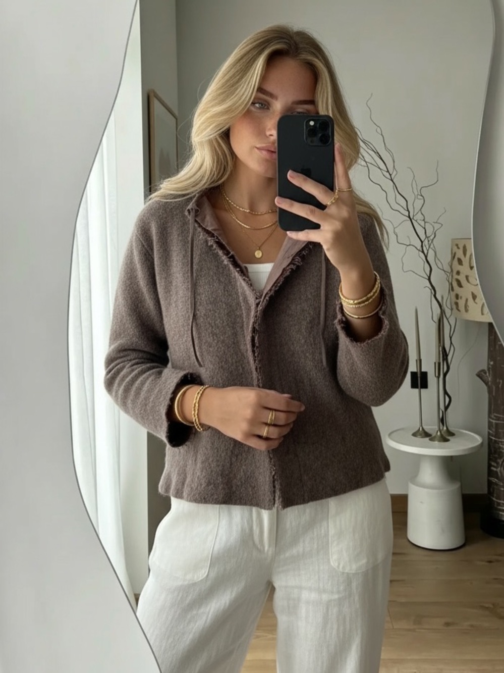 Stills Taupe Wool Mohair Blend Collar Cardigan Sz M